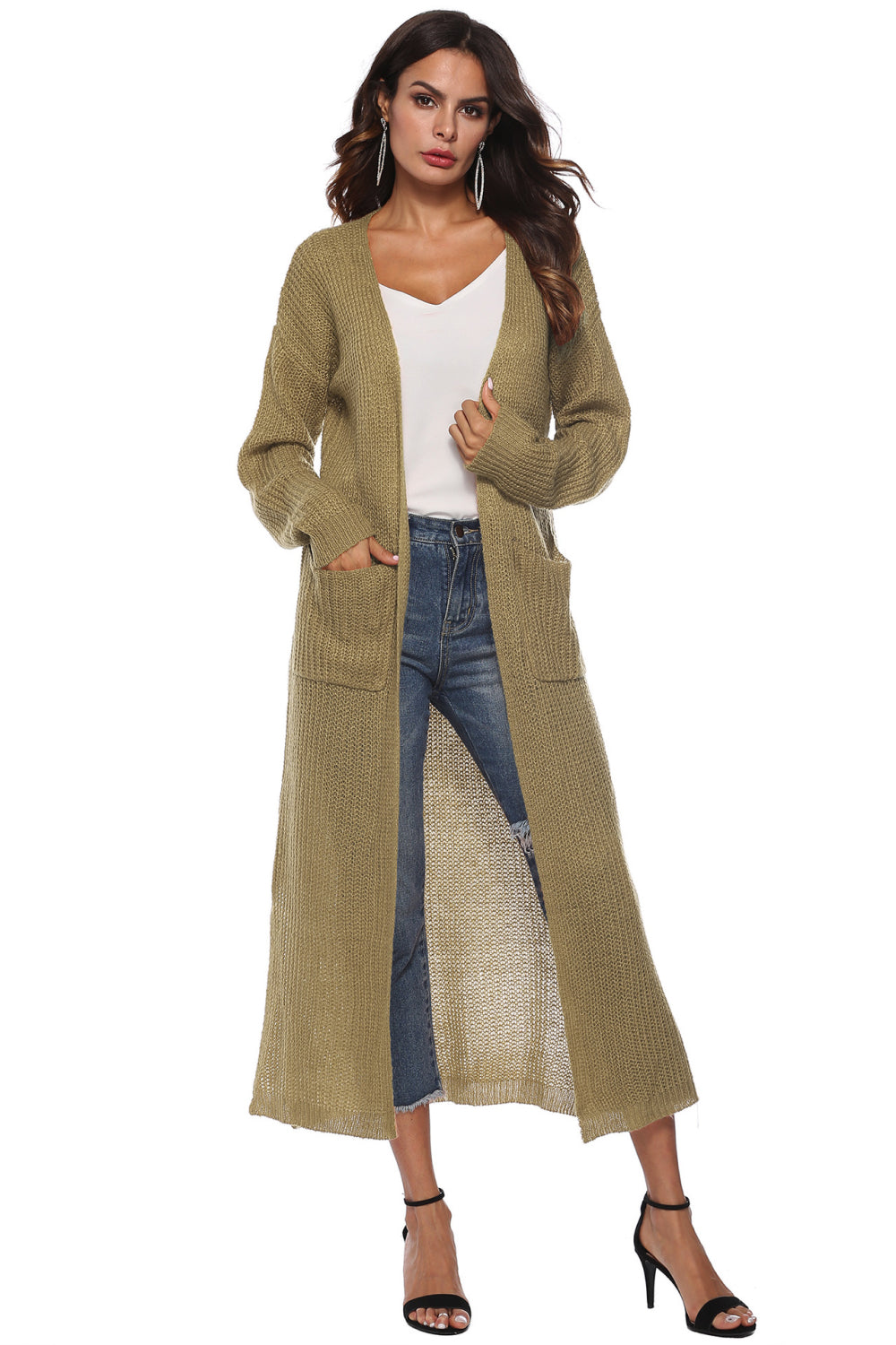 Long Sleeve Open Front Buttoned Cardigan