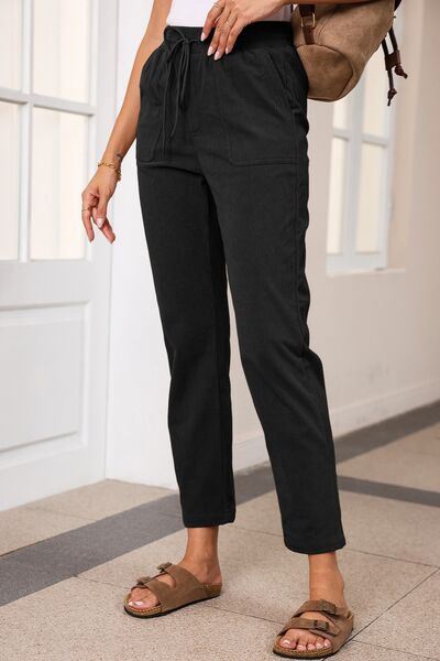 Drawstring Straight Pants with Pockets